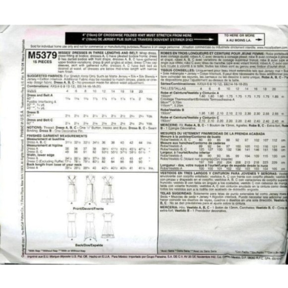 McCall's Pattern 5379 Misses' Wrap Dress - 3 Lengths & Belt - Size 14-16-18-20 - Picture 2 of 2